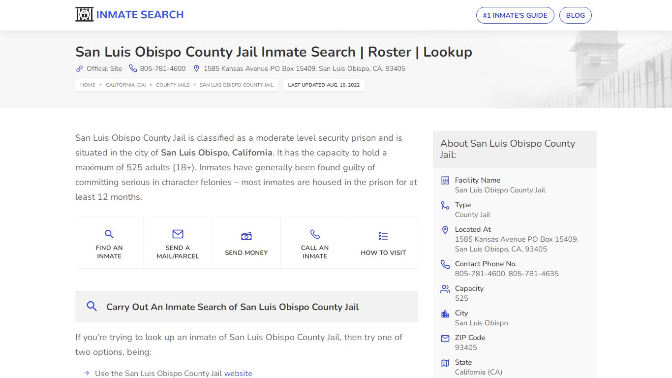 San Luis Obispo County Jail Inmate Search | Roster | Lookup